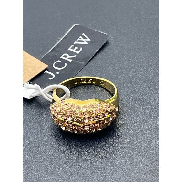 J. Crew Pink Pave Kiss Lips Gold Tone Ring Sz 5 New - Picture 15 of 15